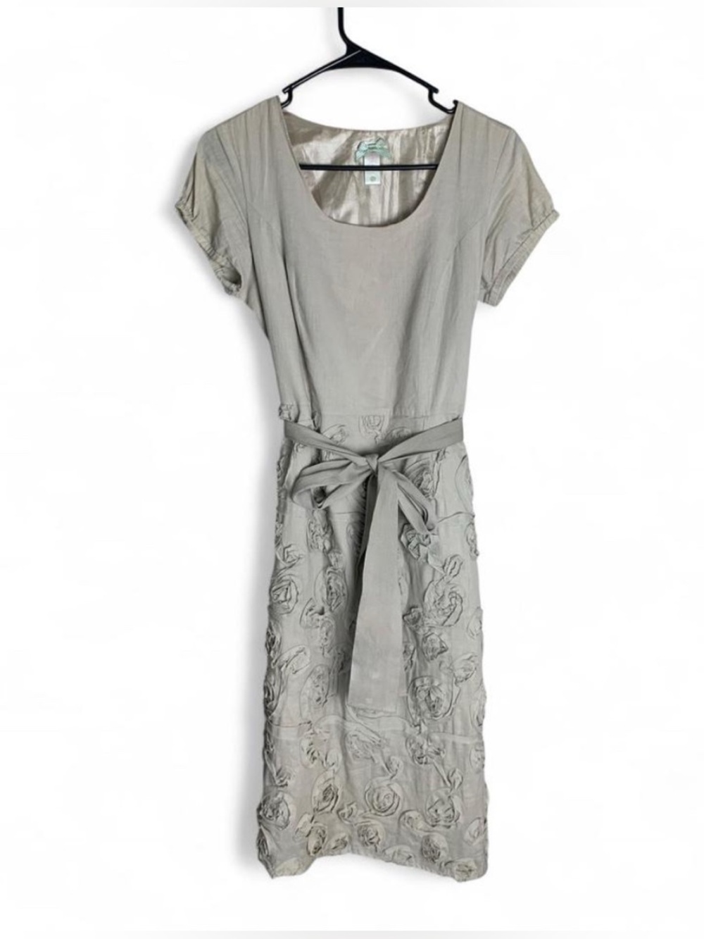 Downeast Vintage Floral Rosette Midi Dress - Size Medium - Beige